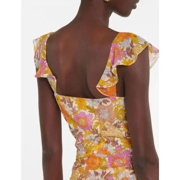 Veronica Beard Alannah Silk Floral Stone Multi Ruched Maxi Dress Size 8 - Picture 5 of 12